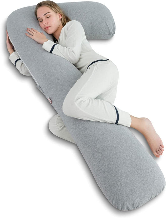 Body Pregnancy Pillow with Jersey Cover, L Shaped Full Body Pillow for Pregnant Women and Side Sleeping, Gray